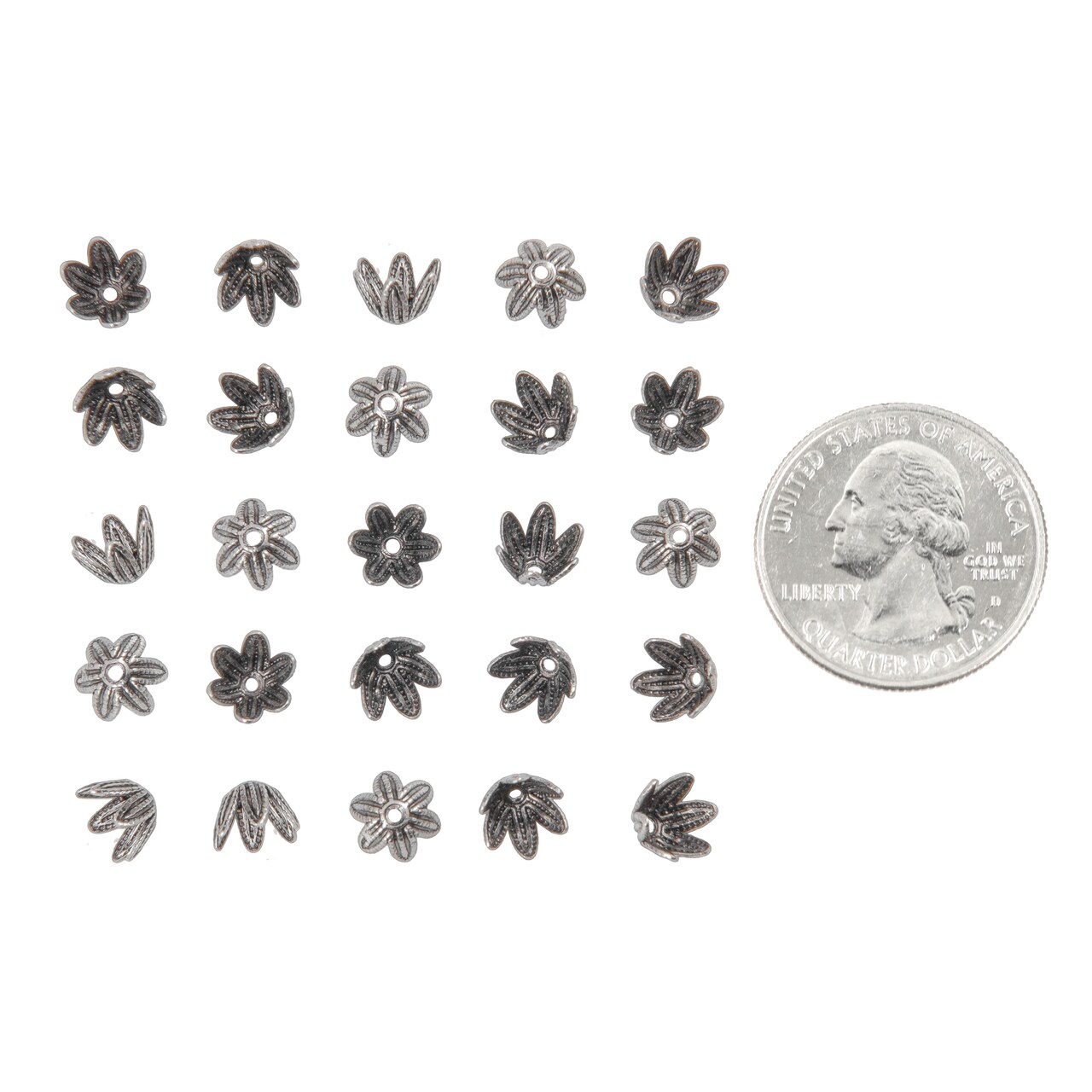 Pewter Plated Leafy Brass Bead Caps 6mm, Set of 24 - XXX - P-BC06